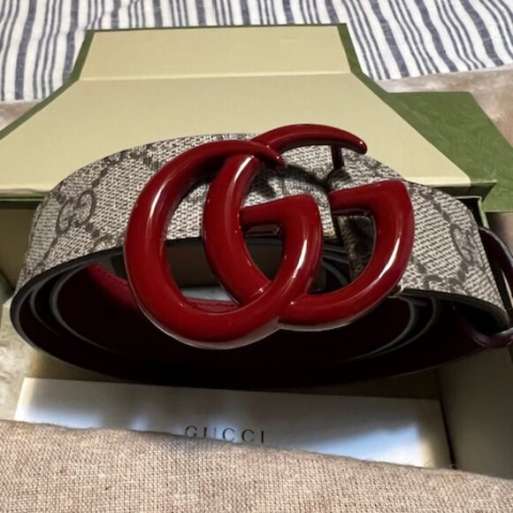 NWOT Authentic Gucci GG Marmont Leather Belt W/Burgundy Ceramic Buckle Size 105 - Picture 2 of 11